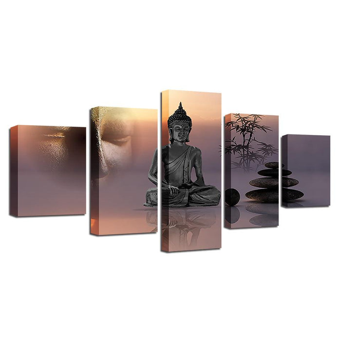 Statue of Buddha 5 Piece HD Multi Panel Canvas Wall Art Frame - Original Frame