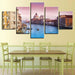 Ships And Buildings 5 Piece HD Multi Panel Canvas Wall Art Frame - Original Frame