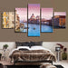 Ships And Buildings 5 Piece HD Multi Panel Canvas Wall Art Frame - Original Frame