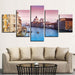 Ships And Buildings 5 Piece HD Multi Panel Canvas Wall Art Frame - Original Frame