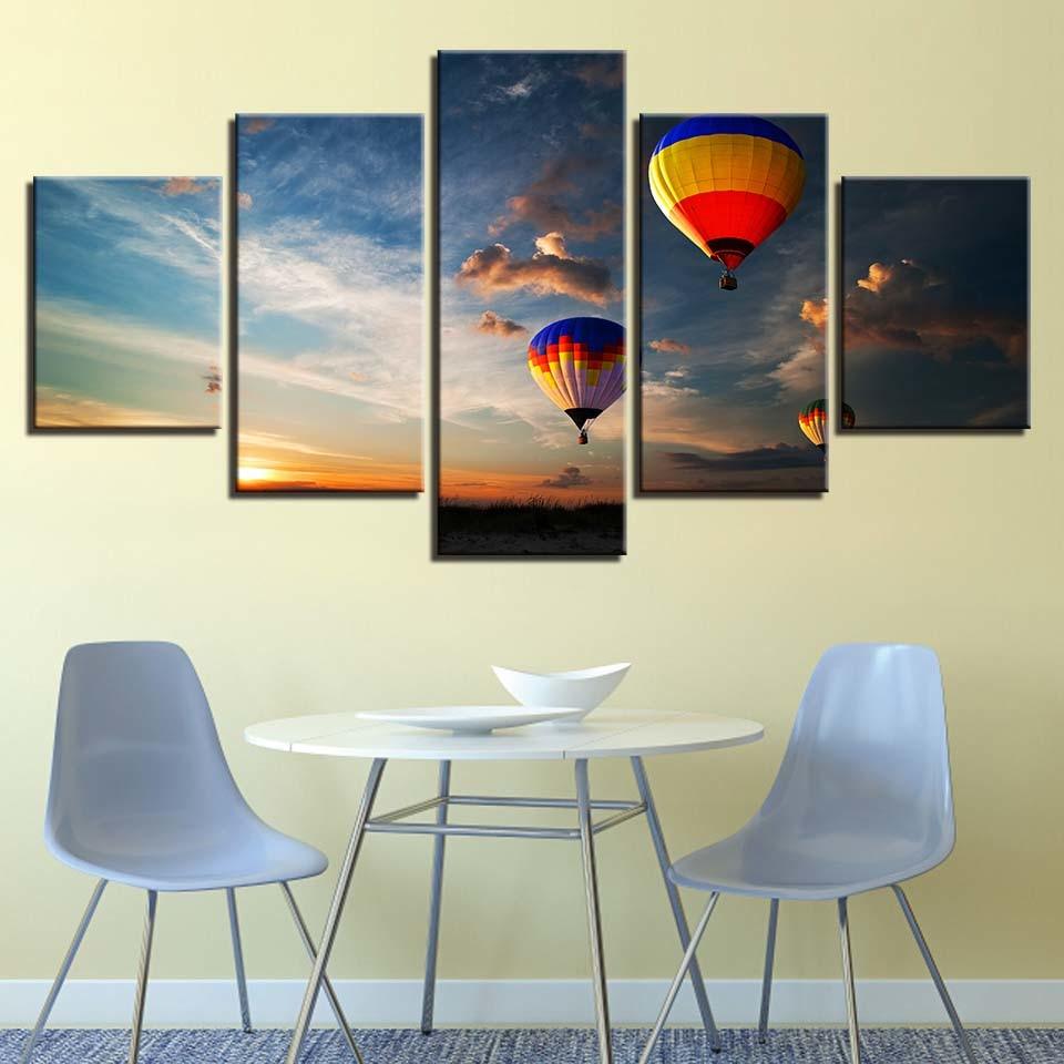 Hot Air Balloon 5 Piece HD Multi Panel Canvas Wall Art Frame - Original Frame