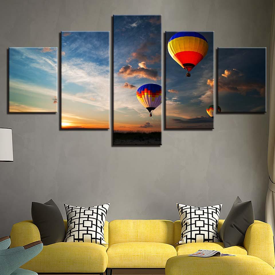 Hot Air Balloon 5 Piece HD Multi Panel Canvas Wall Art Frame - Original Frame