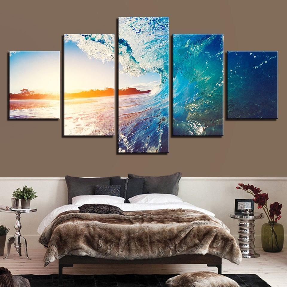 Sunny Seawave 5 Piece HD Multi Panel Canvas Wall Art Frame - Original Frame