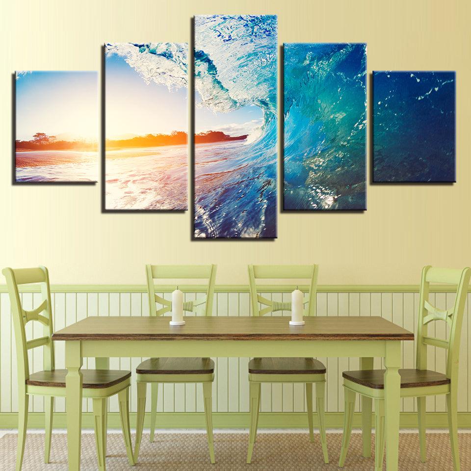 Sunny Seawave 5 Piece HD Multi Panel Canvas Wall Art Frame - Original Frame