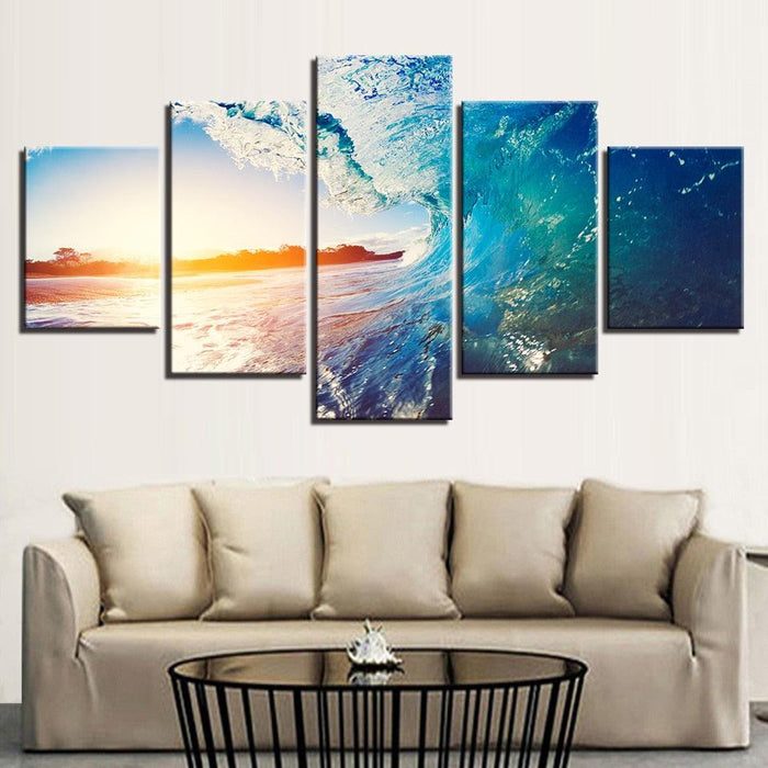 Sunny Seawave 5 Piece HD Multi Panel Canvas Wall Art Frame - Original Frame