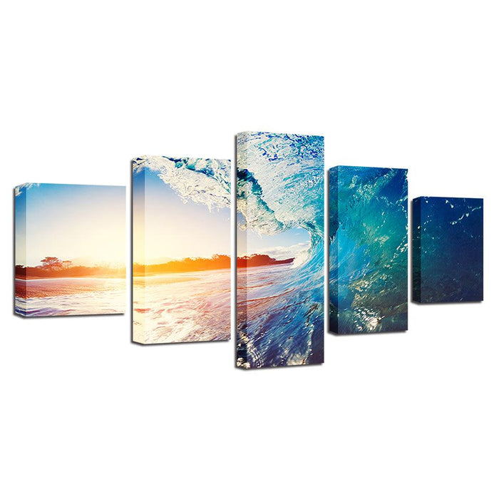 Sunny Seawave 5 Piece HD Multi Panel Canvas Wall Art Frame - Original Frame