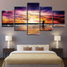 Sunset Beach Waves 5 Piece HD Multi Panel Canvas Wall Art Frame - Original Frame