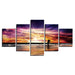 Sunset Beach Waves 5 Piece HD Multi Panel Canvas Wall Art Frame - Original Frame