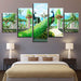 Peacock In Garden 5 Piece HD Multi Panel Canvas Wall Art Frame - Original Frame