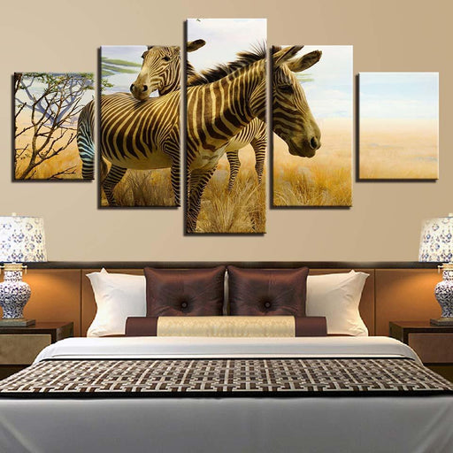 Two Zebras 5 Piece HD Multi Panel Canvas Wall Art Frame - Original Frame