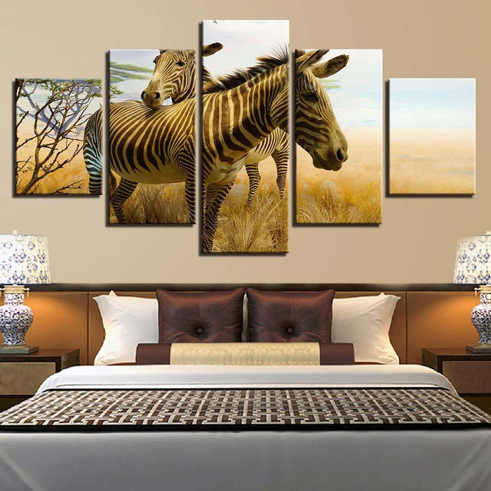Two Zebras 5 Piece HD Multi Panel Canvas Wall Art Frame