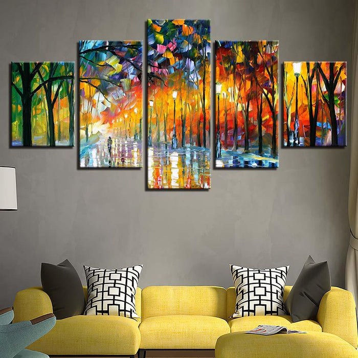 Painted Park Walkway 5 Piece HD Multi Panel Canvas Wall Art Frame - Original Frame