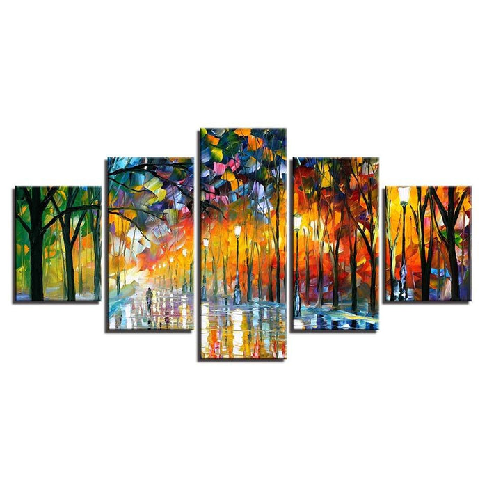 Painted Park Walkway 5 Piece HD Multi Panel Canvas Wall Art Frame - Original Frame