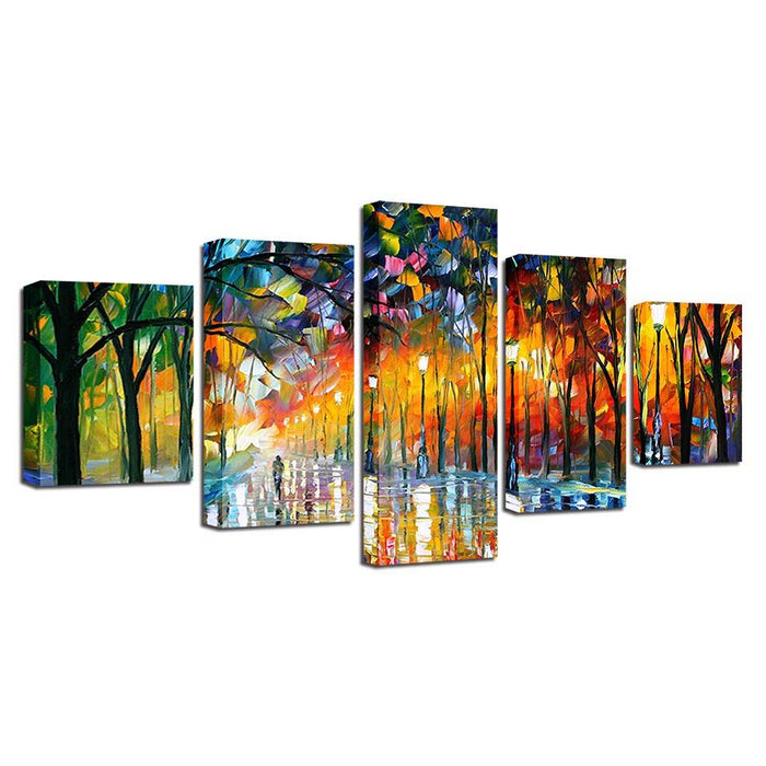 Painted Park Walkway 5 Piece HD Multi Panel Canvas Wall Art Frame - Original Frame