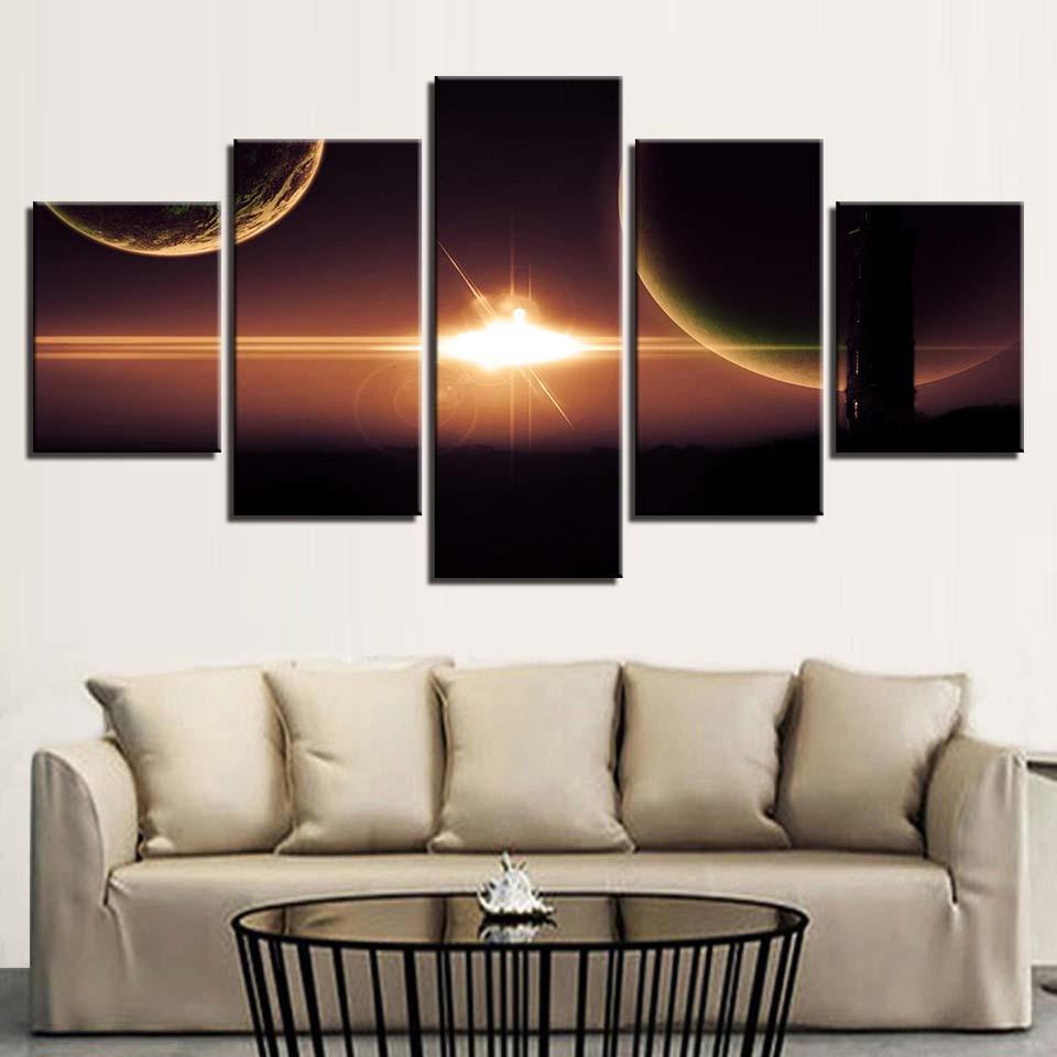 Planets & Light 5 Piece HD Multi Panel Canvas Wall Art - Original Frame