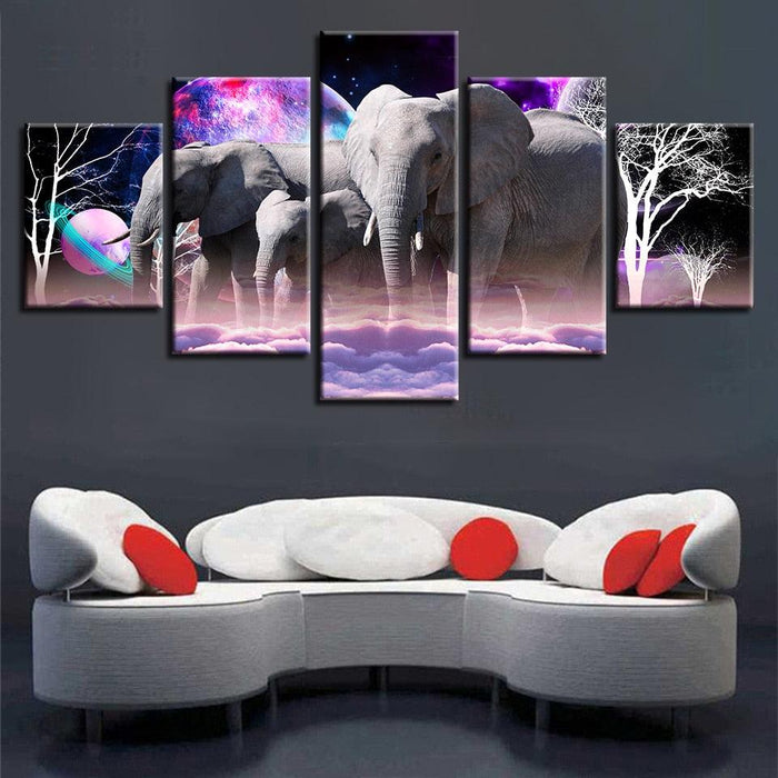 Wonder Elephants 5 Piece HD Multi Panel Canvas Wall Art Frame - Original Frame