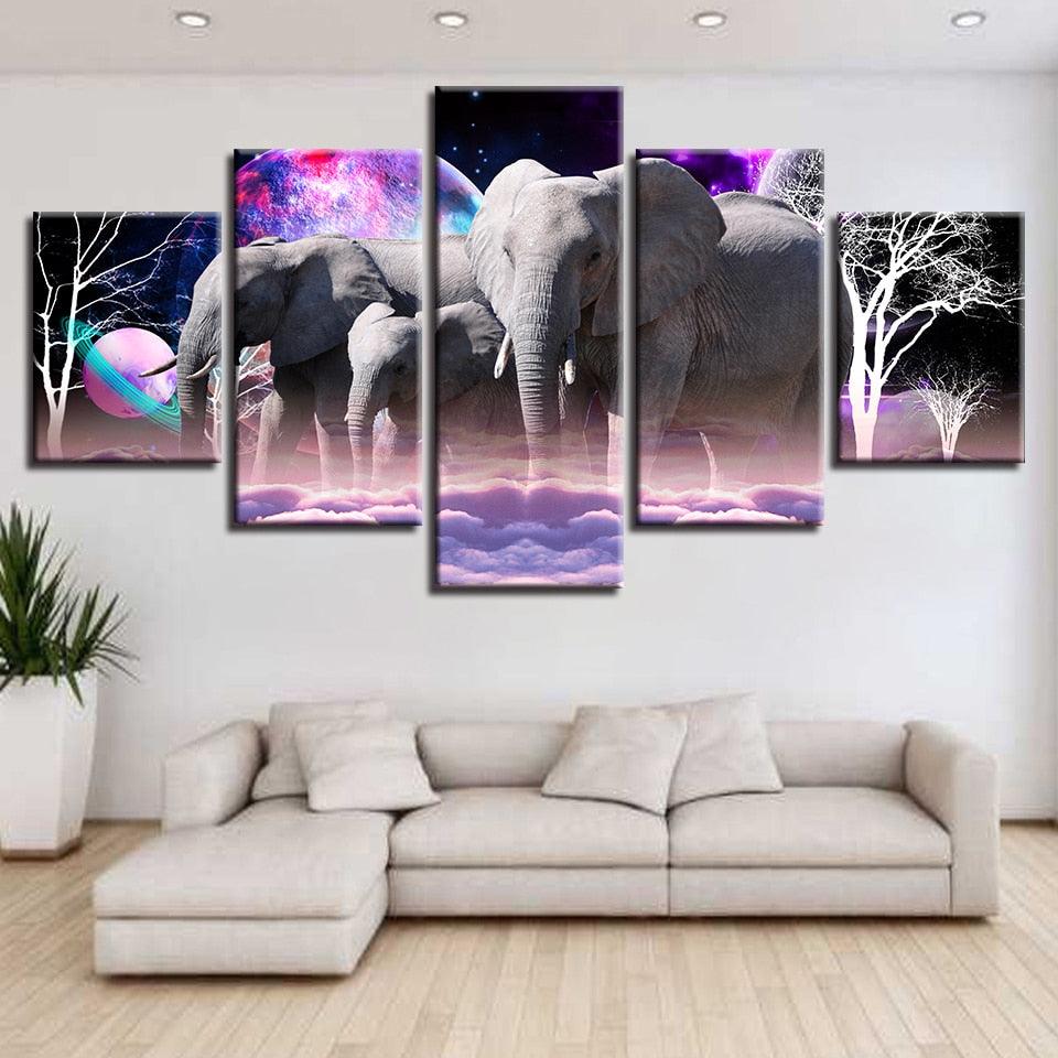 Wonder Elephants 5 Piece HD Multi Panel Canvas Wall Art Frame - Original Frame