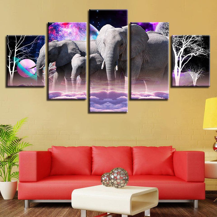 Wonder Elephants 5 Piece HD Multi Panel Canvas Wall Art Frame