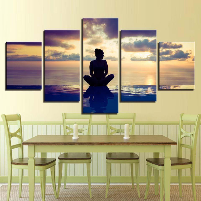 Seaside Yoga 5 Piece HD Multi Panel Canvas Wall Art Frame - Original Frame