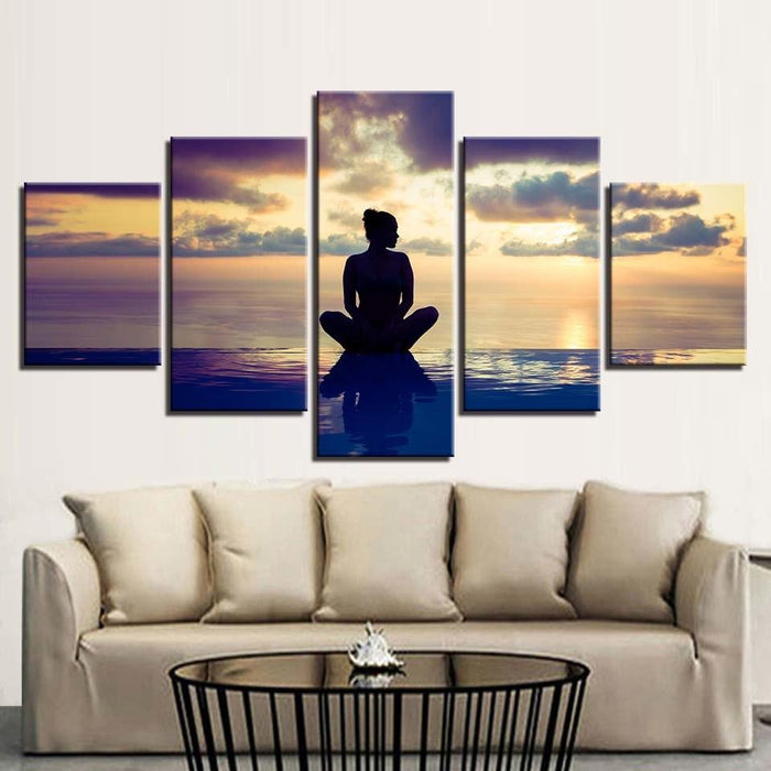 Seaside Yoga 5 Piece HD Multi Panel Canvas Wall Art Frame - Original Frame