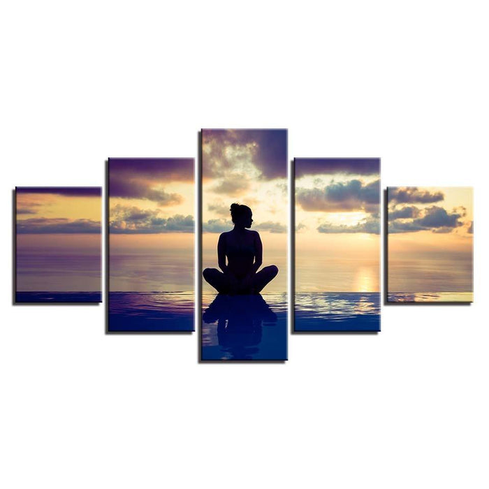 Seaside Yoga 5 Piece HD Multi Panel Canvas Wall Art Frame - Original Frame