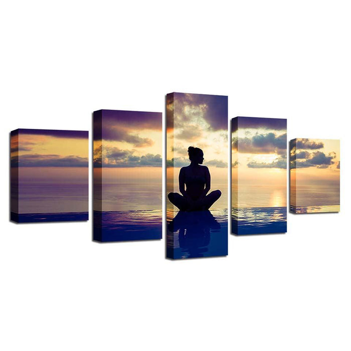 Seaside Yoga 5 Piece HD Multi Panel Canvas Wall Art Frame - Original Frame