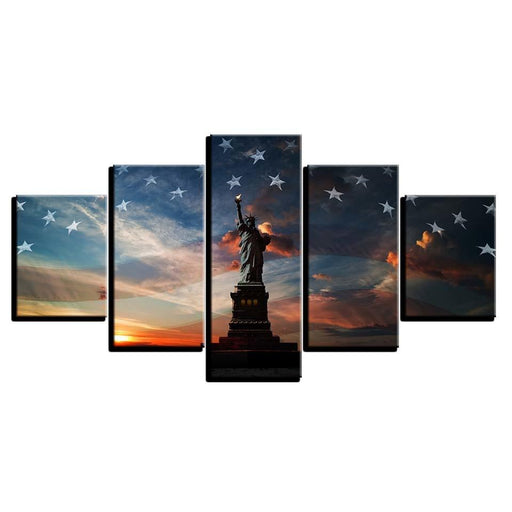 Statue of Liberty And The Flag 5 Piece HD Multi Panel Canvas Wall Art Frame - Original Frame