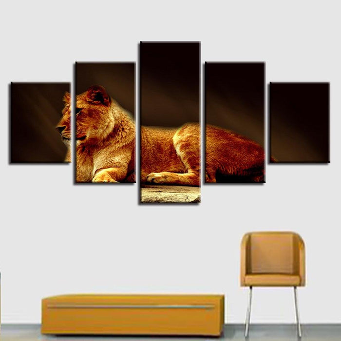 Lion 5 Piece HD Multi Panel Canvas Wall Art Frame