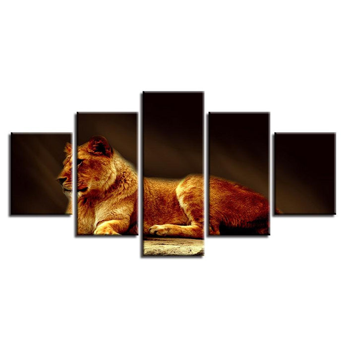 Lion 5 Piece HD Multi Panel Canvas Wall Art Frame