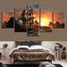 Sunset Mountain Retro Sailing 5 Piece HD Multi Panel Canvas Wall Art Frame - Original Frame