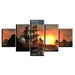 Sunset Mountain Retro Sailing 5 Piece HD Multi Panel Canvas Wall Art Frame - Original Frame