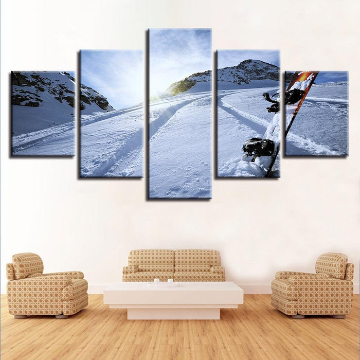 Snow Tracks 5 Piece HD Multi Panel Canvas Wall Art Frame - Original Frame