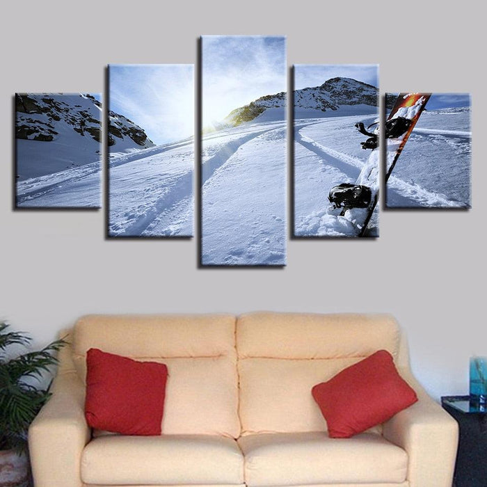 Snow Tracks 5 Piece HD Multi Panel Canvas Wall Art Frame - Original Frame