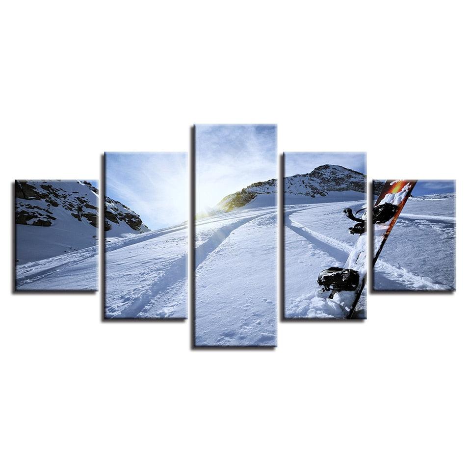 Snow Tracks 5 Piece HD Multi Panel Canvas Wall Art Frame - Original Frame