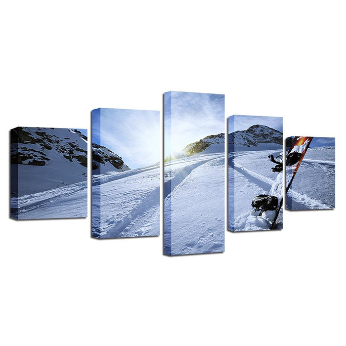 Snow Tracks 5 Piece HD Multi Panel Canvas Wall Art Frame - Original Frame