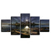 Boat Ashore at Night 5 Piece HD Multi Panel Canvas Wall Art Frame - Original Frame