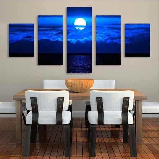 Moon Night 5 Piece HD Multi Panel Canvas Wall Art Frame - Original Frame