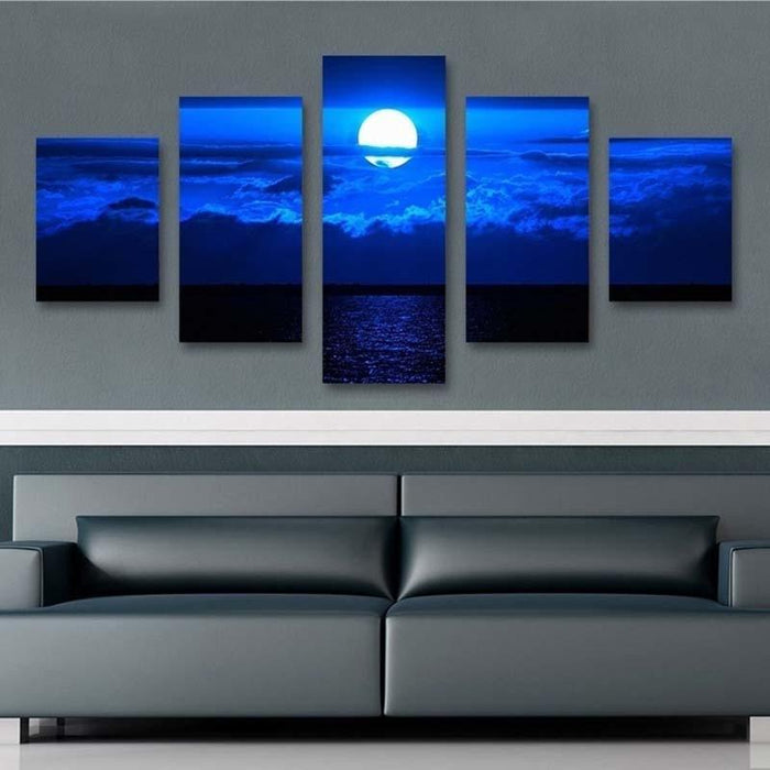 Moon Night 5 Piece HD Multi Panel Canvas Wall Art Frame - Original Frame