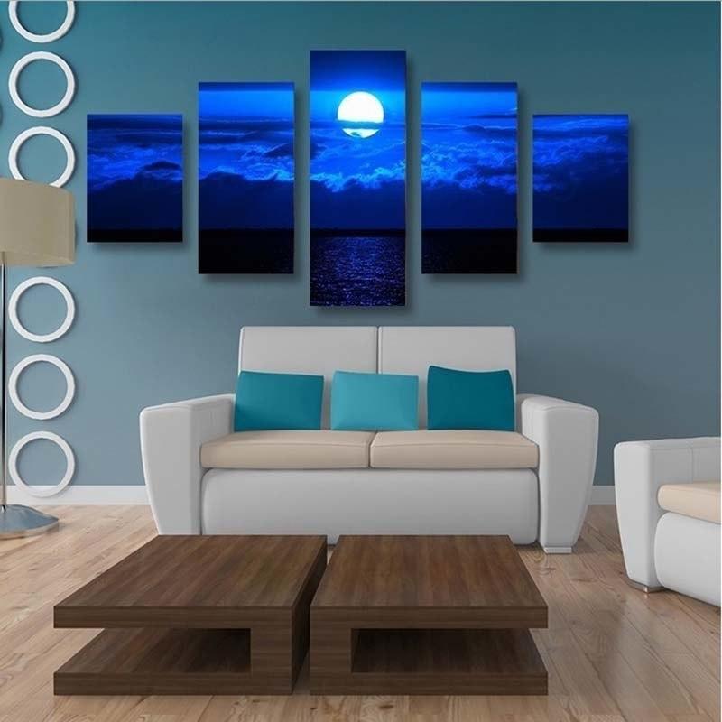 Moon Night 5 Piece HD Multi Panel Canvas Wall Art Frame - Original Frame
