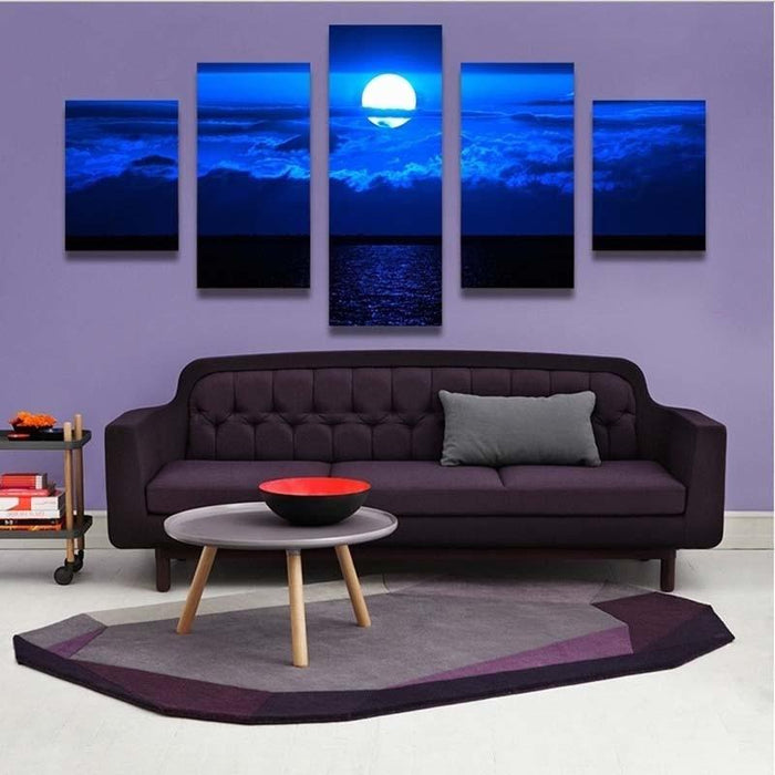 Moon Night 5 Piece HD Multi Panel Canvas Wall Art Frame - Original Frame