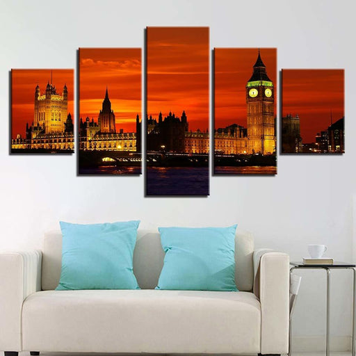 London Night 5 Piece HD Multi Panel Canvas Wall Art Frame - Original Frame