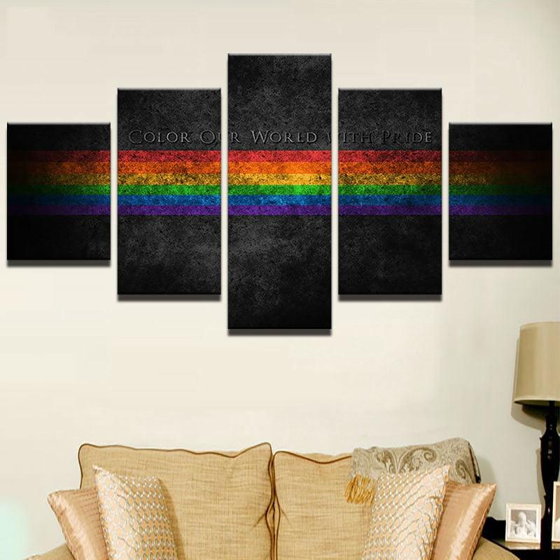 Rainbow Painting 5 Piece HD Multi Panel Canvas Wall Art - Original Frame