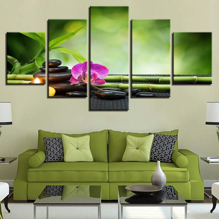 Orchid & Bamboo 5 Piece HD Multi Panel Canvas Wall Art Frame - Original Frame