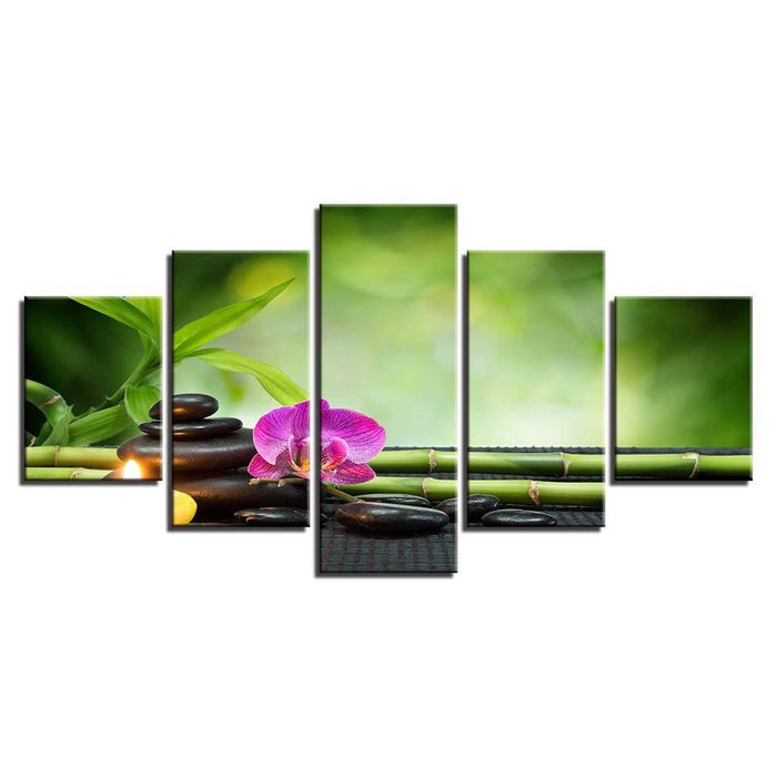 Orchid & Bamboo 5 Piece HD Multi Panel Canvas Wall Art Frame - Original Frame