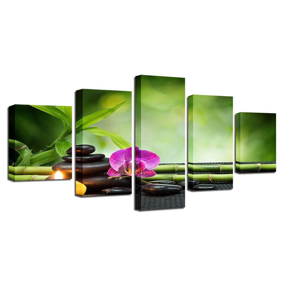 Orchid & Bamboo 5 Piece HD Multi Panel Canvas Wall Art Frame - Original Frame