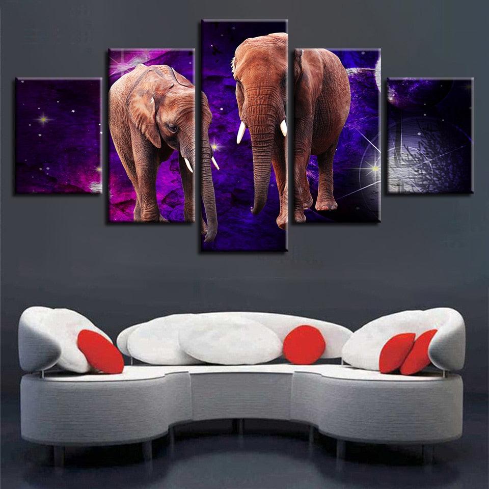 Elephant Canvas 5 Piece HD Multi Panel Canvas Wall Art Frame - Original Frame