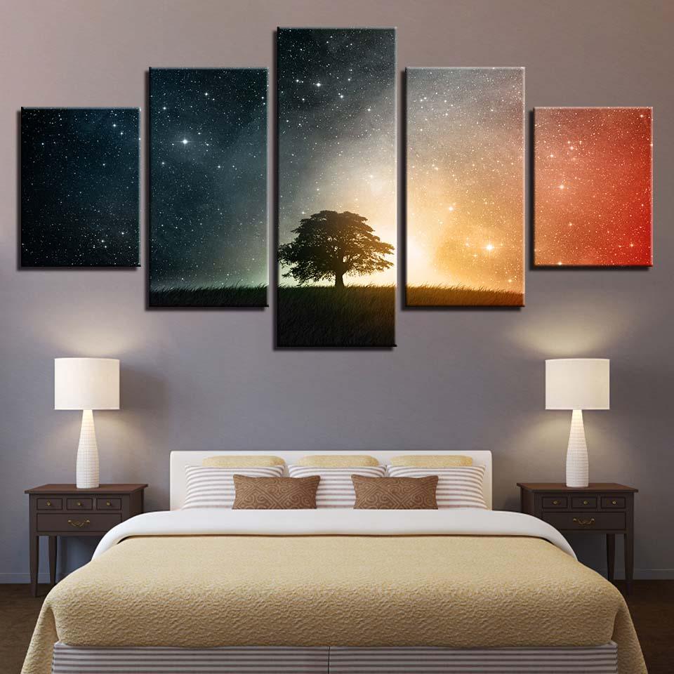 Starry Tree 5 Piece HD Multi Panel Canvas Wall Art Frame - Original Frame