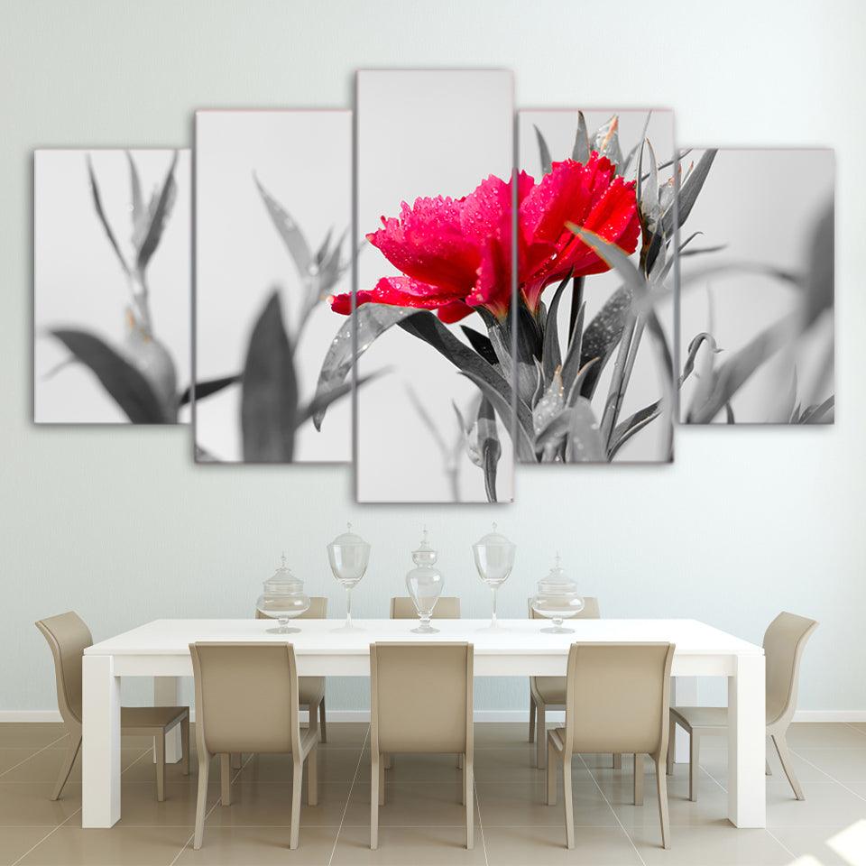 A Red And Black Flower 5 Piece HD Multi Panel Canvas Wall Art Frame - Original Frame