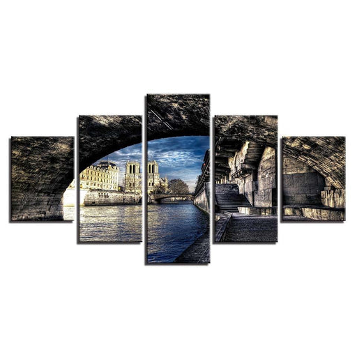 City Bridge 5 Piece HD Multi Panel Canvas Wall Art Frame - Original Frame