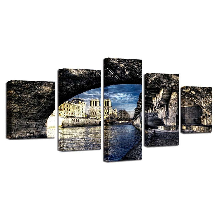 City Bridge 5 Piece HD Multi Panel Canvas Wall Art Frame - Original Frame